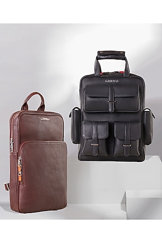 Mahogany Brown & Carbon Black Leather Backpacks (Set of 2) by GARRTEN
