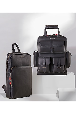 Carbon Black & Carbon Black Leather Backpacks (Set of 2) by GARRTEN