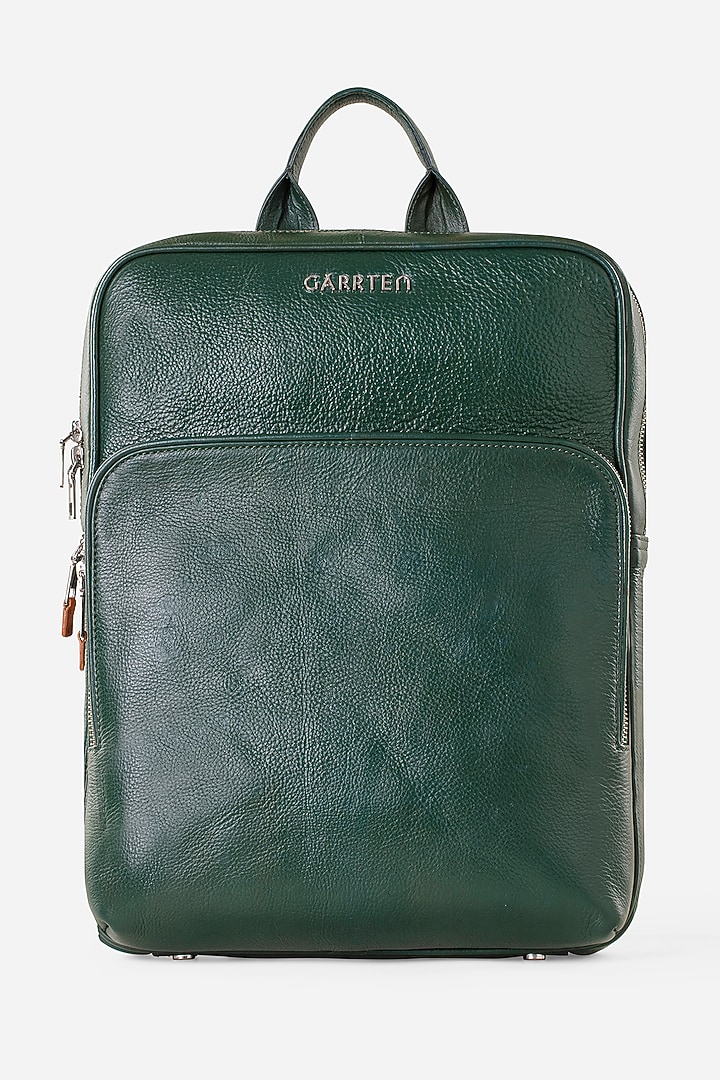 Carbon Black & Racing Green Leather Backpacks (Set of 2) by GARRTEN at Pernia's Pop Up Shop