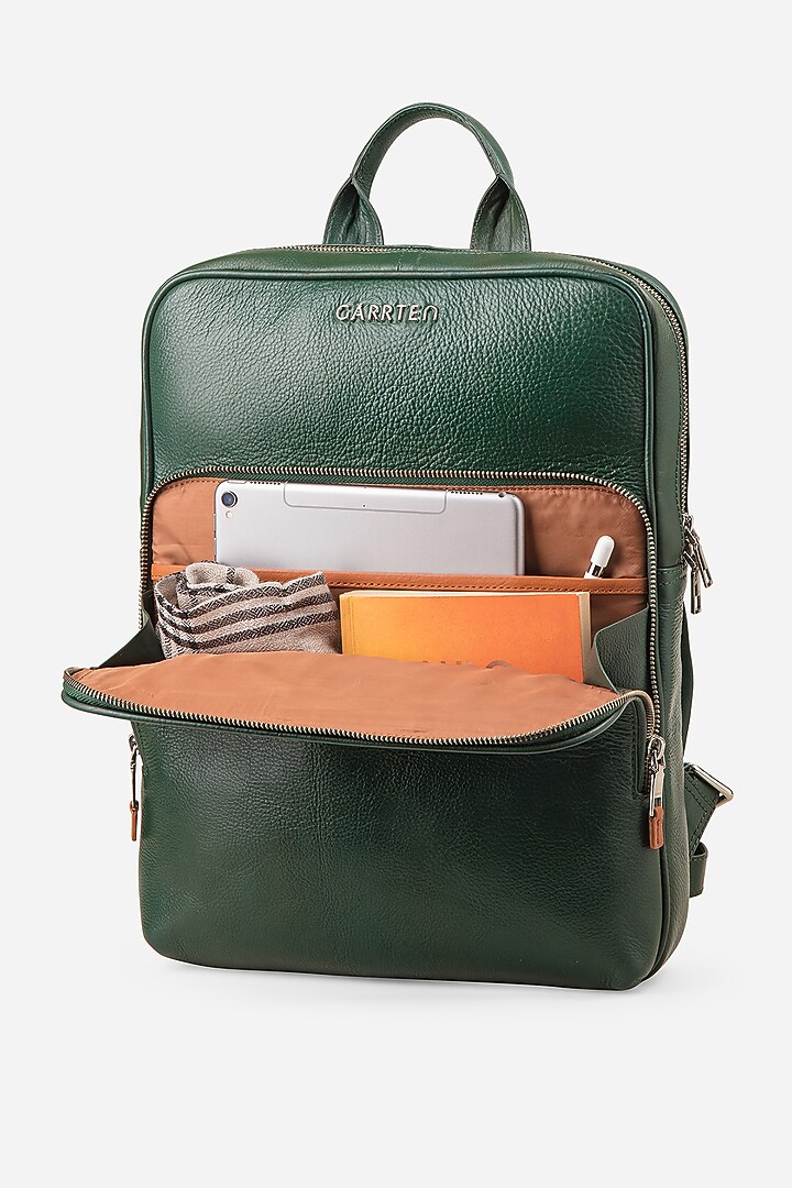 Carbon Black & Racing Green Leather Backpacks (Set of 2) by GARRTEN at Pernia's Pop Up Shop