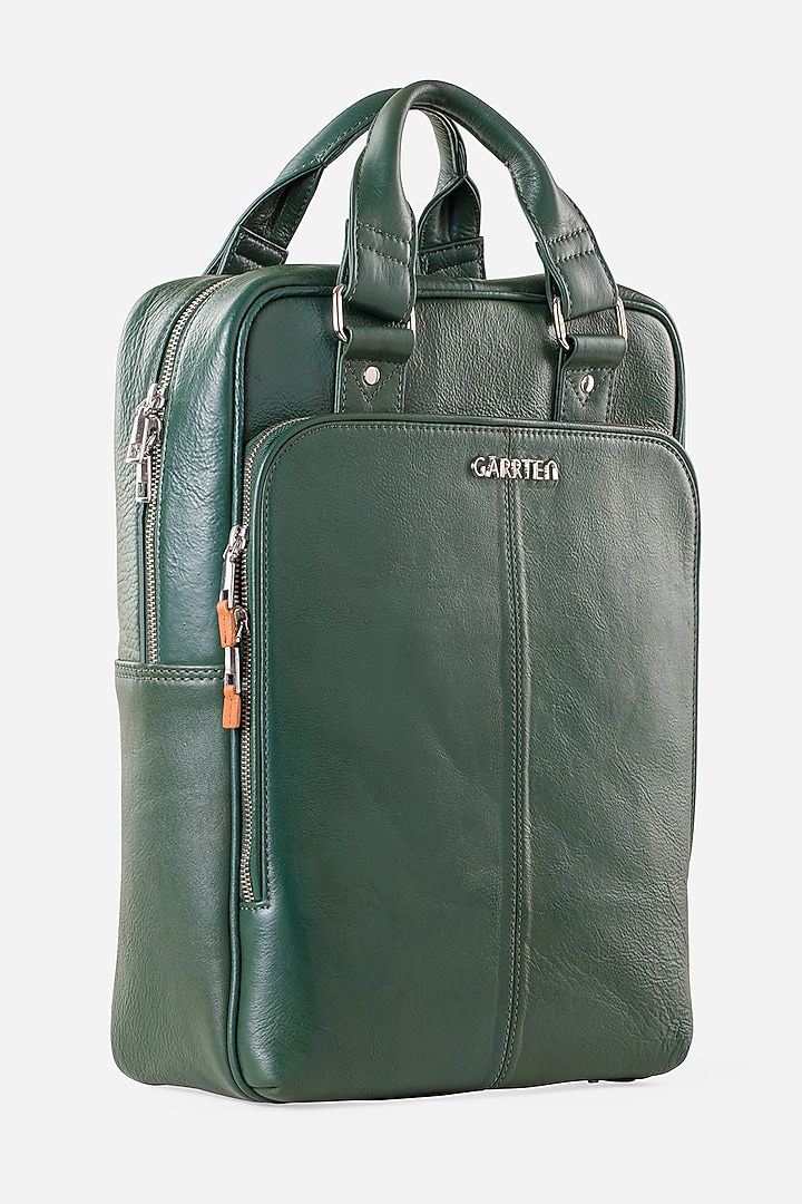 Racing Green & Midnight Blue Leather Backpacks (Set of 2) by GARRTEN at Pernia's Pop Up Shop