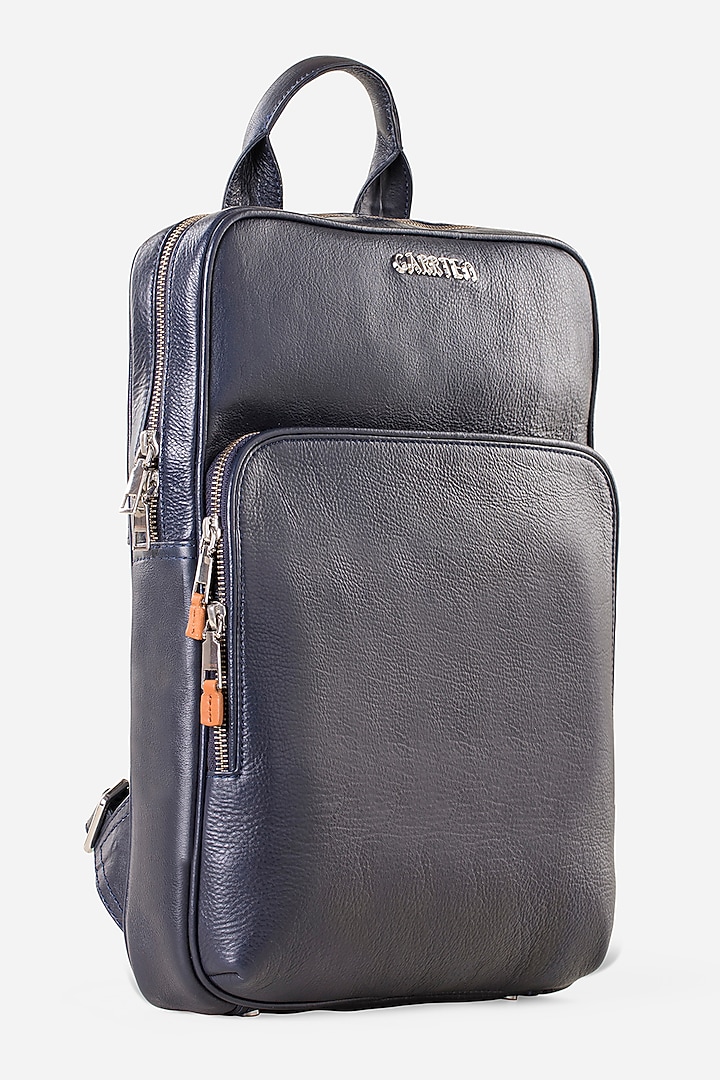 Racing Green & Midnight Blue Leather Backpacks (Set of 2) by GARRTEN at Pernia's Pop Up Shop