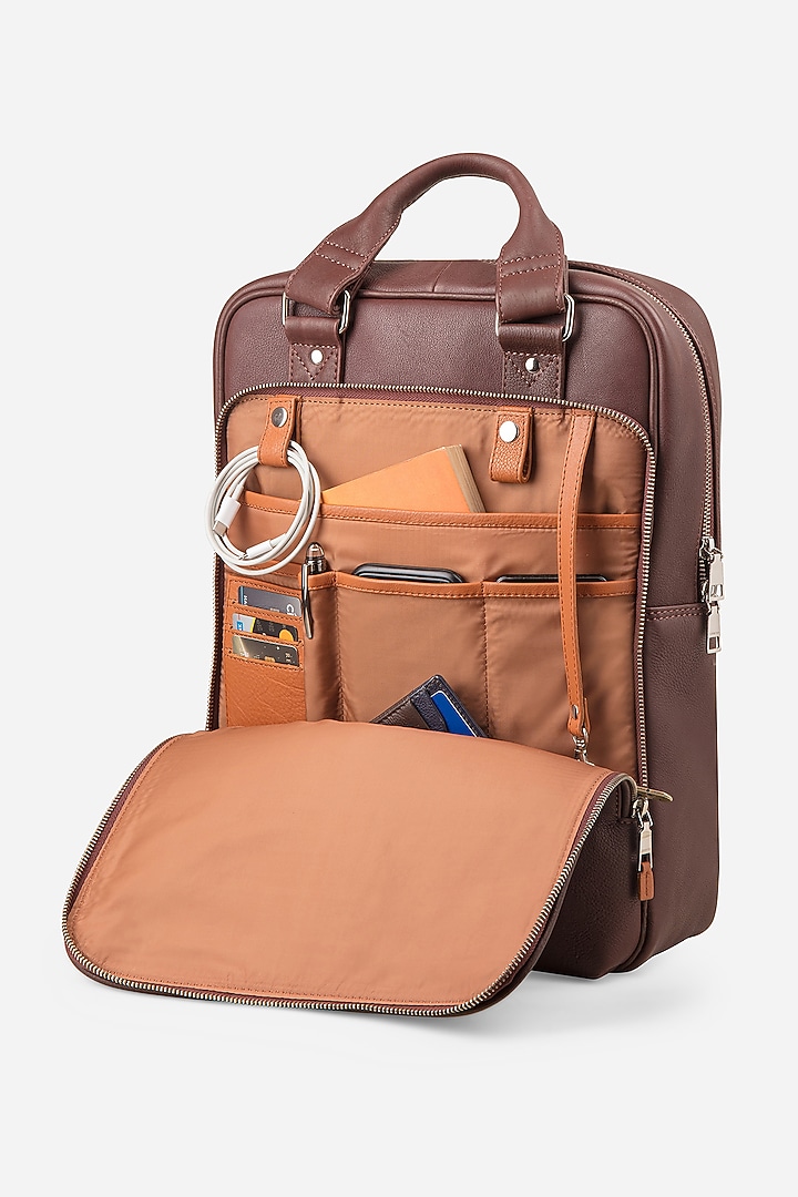 Mahogany Brown & Carbon Black Leather Backpacks (Set of 2) by GARRTEN at Pernia's Pop Up Shop