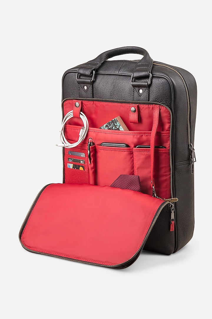 Carbon Black & Carbon Black Leather Backpacks (Set of 2) by GARRTEN at Pernia's Pop Up Shop