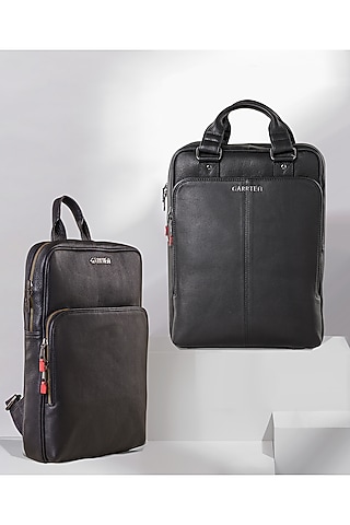 Carbon Black & Carbon Black Leather Backpacks (Set of 2) by GARRTEN