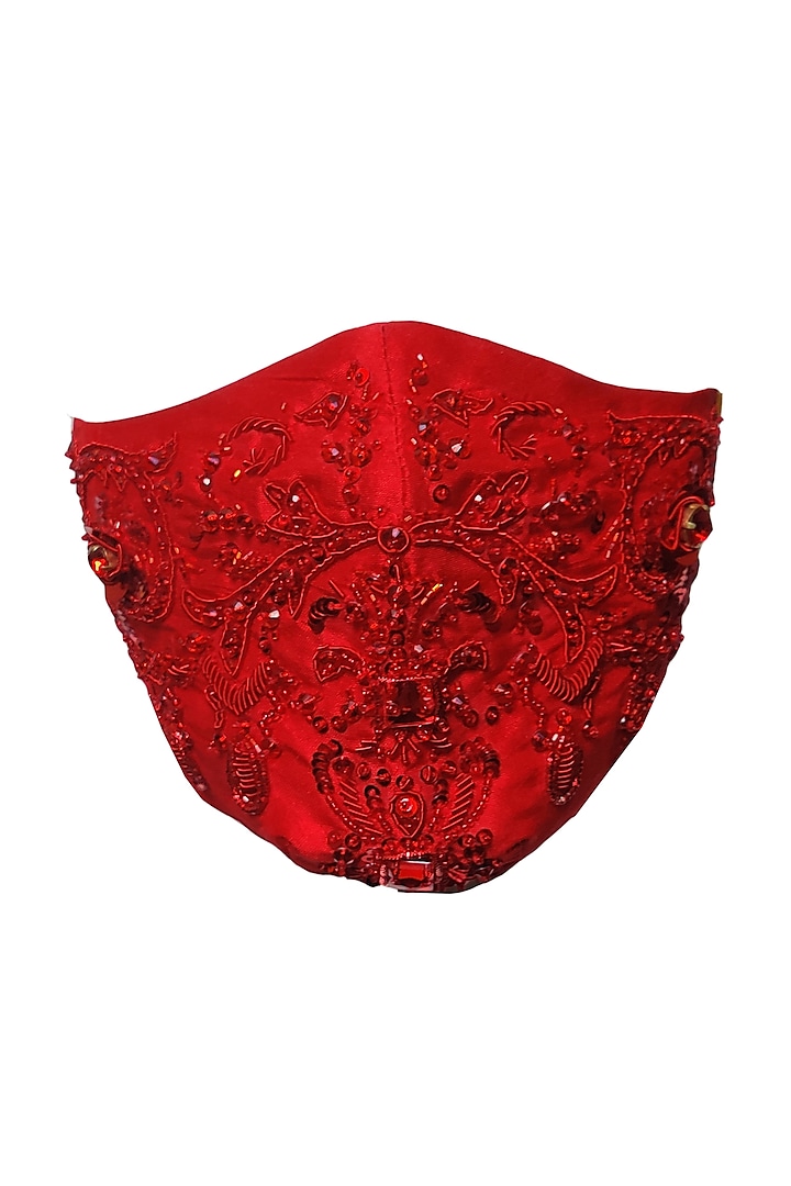 Red Silk Embellished Mask by Gaya