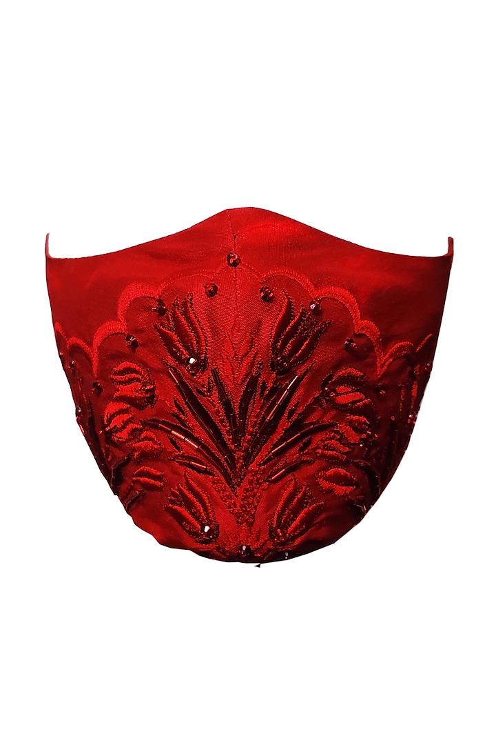 Red Floral Embellished Mask by Gaya