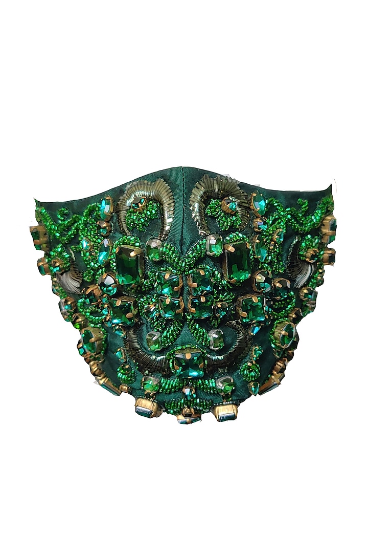 Emerald Green Crystal Embellished Mask by Gaya
