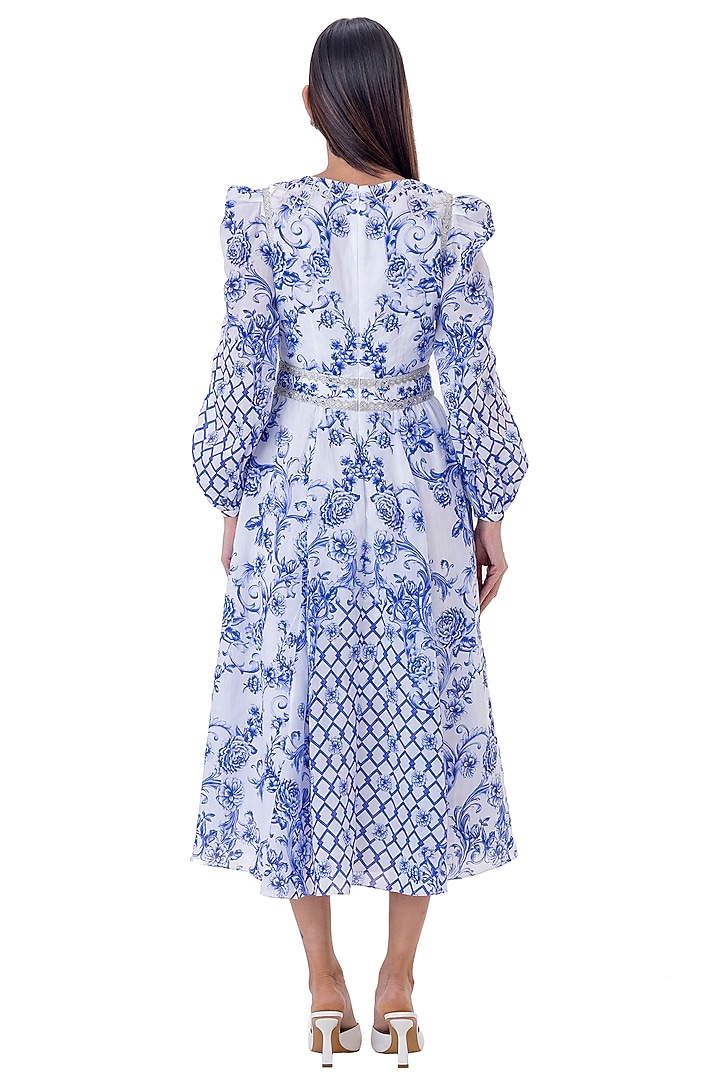 White Linen Floral Printed Vacation Dress by Gaya at Pernia's Pop Up Shop