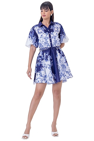 White Linen Floral Printed Dress by Gaya