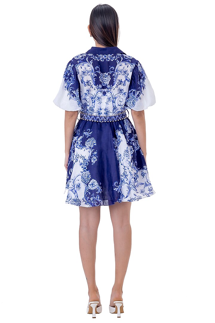White Linen Floral Printed Vacation Dress by Gaya at Pernia's Pop Up Shop