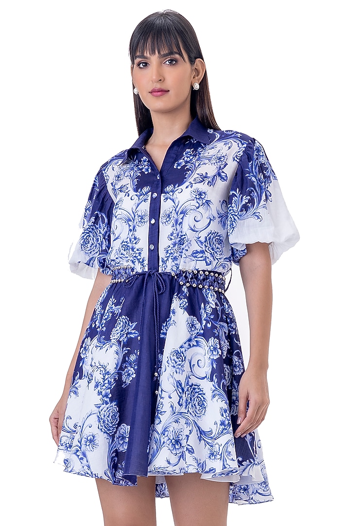 White Linen Floral Printed Vacation Dress by Gaya at Pernia's Pop Up Shop