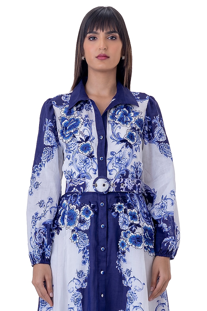 White Linen Floral Printed Vacation Dress by Gaya at Pernia's Pop Up Shop