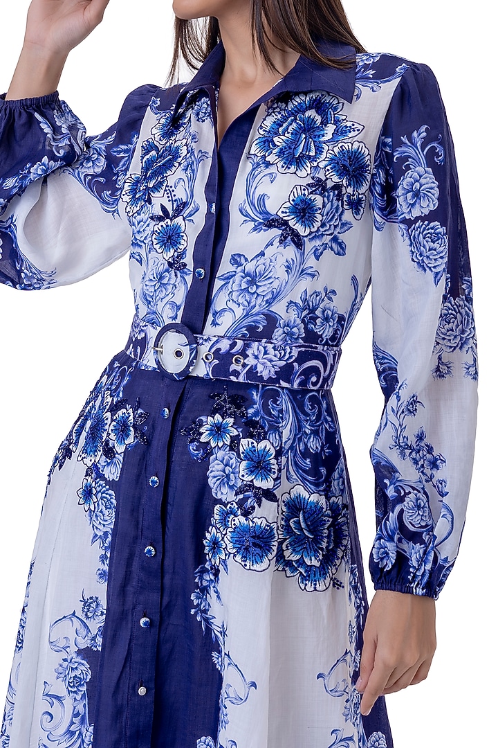 White Linen Floral Printed Vacation Dress by Gaya at Pernia's Pop Up Shop