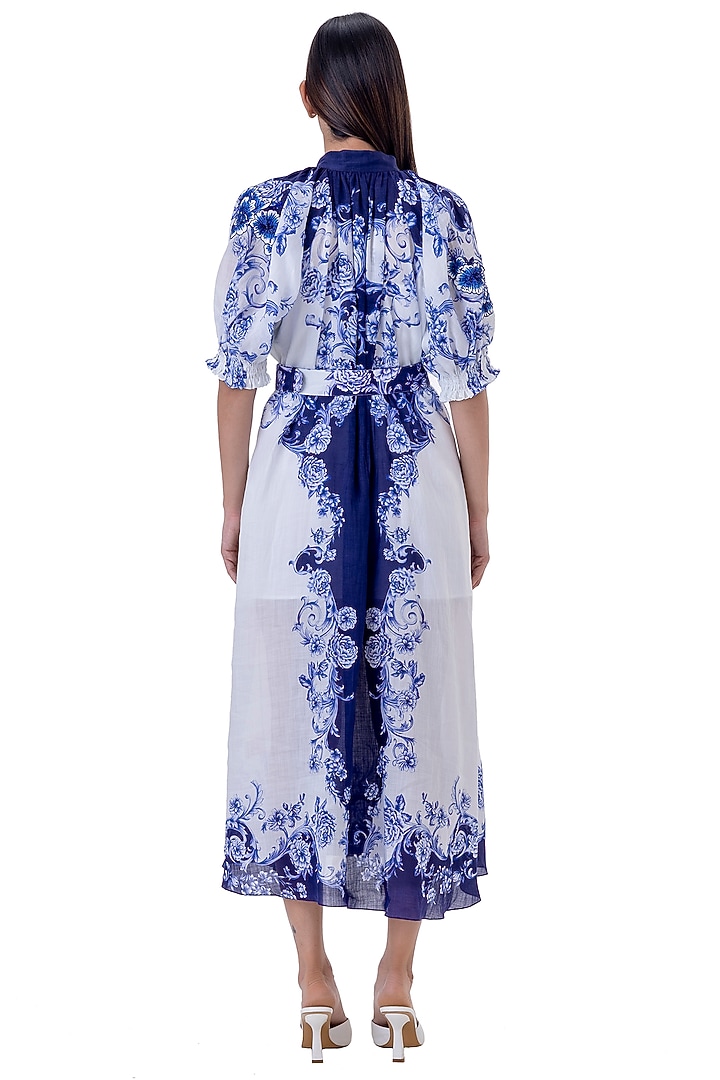 White Linen Floral Printed Vacation Dress by Gaya at Pernia's Pop Up Shop