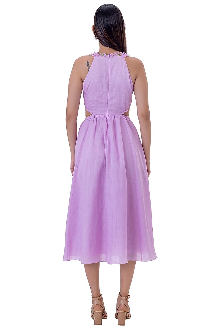 Purple Linen Floral Embroidered Midi Vacation Dress by Gaya at Pernia's Pop Up Shop