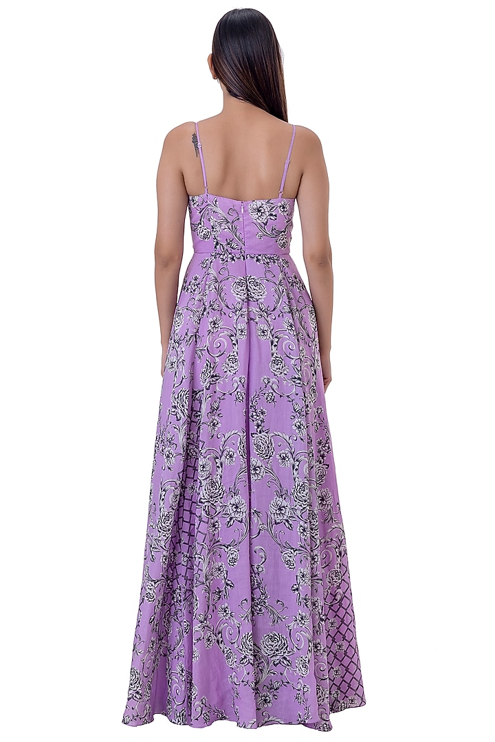 Purple Linen Floral Printed Maxi Vacation Dress by Gaya at Pernia's Pop Up Shop