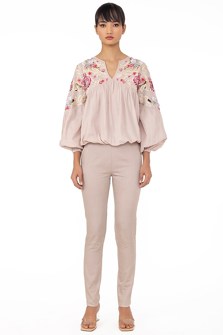 Nude Embroidered Top by Gaya at Pernia's Pop Up Shop