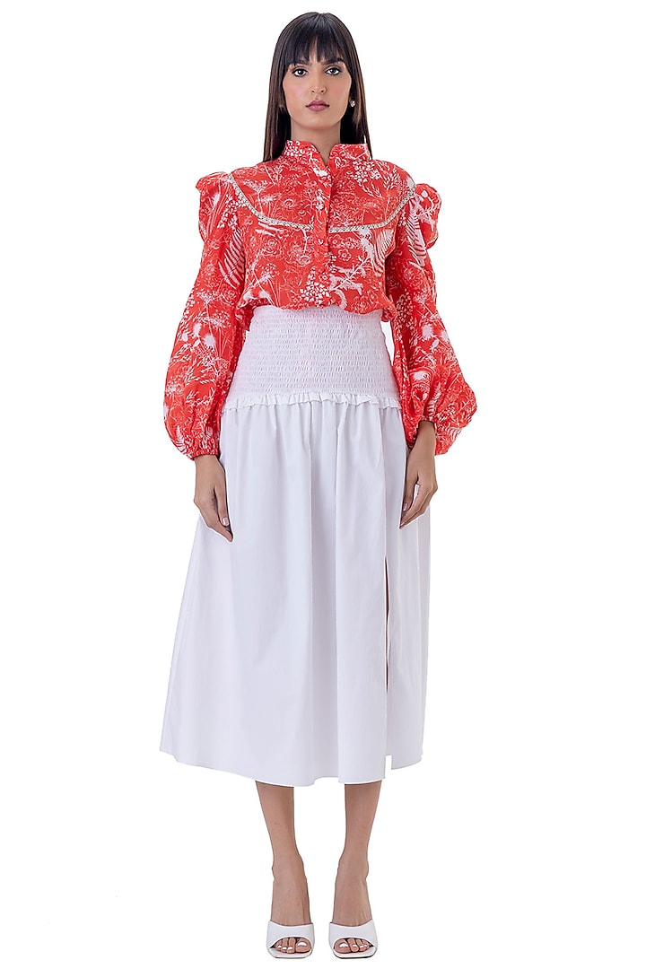 Red Linen Floral Printed Shirt by Gaya