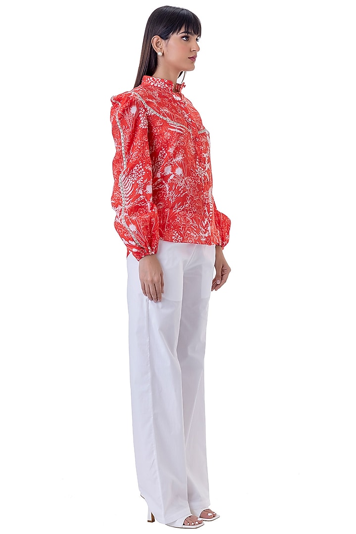 Red Linen Floral Printed Shirt by Gaya at Pernia's Pop Up Shop