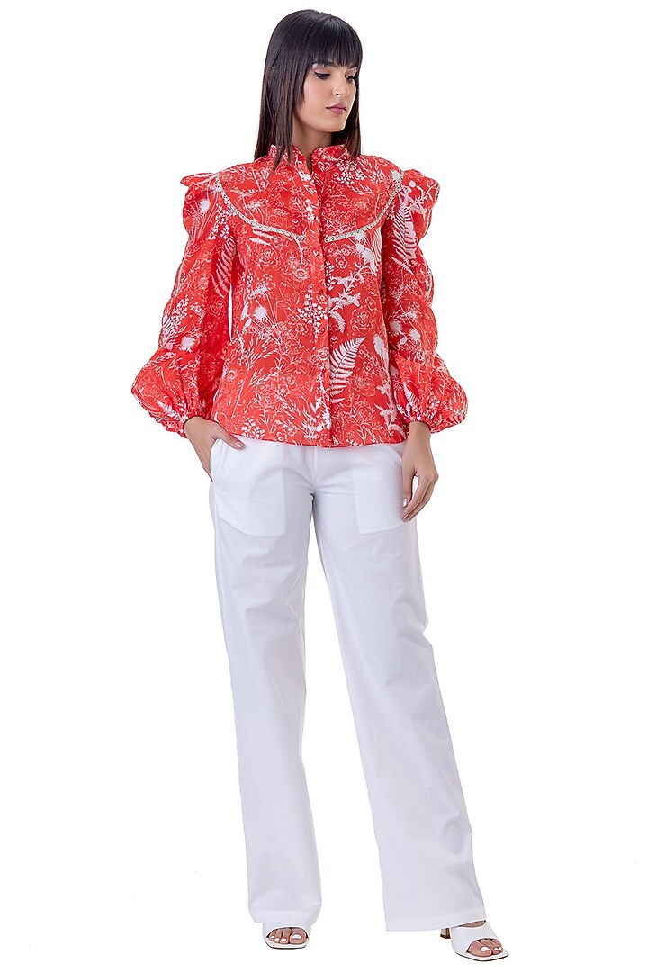Red Linen Floral Printed Shirt by Gaya at Pernia's Pop Up Shop