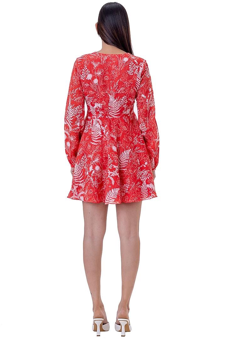 Red Linen Floral Printed Mini Summer Dress by Gaya at Pernia's Pop Up Shop