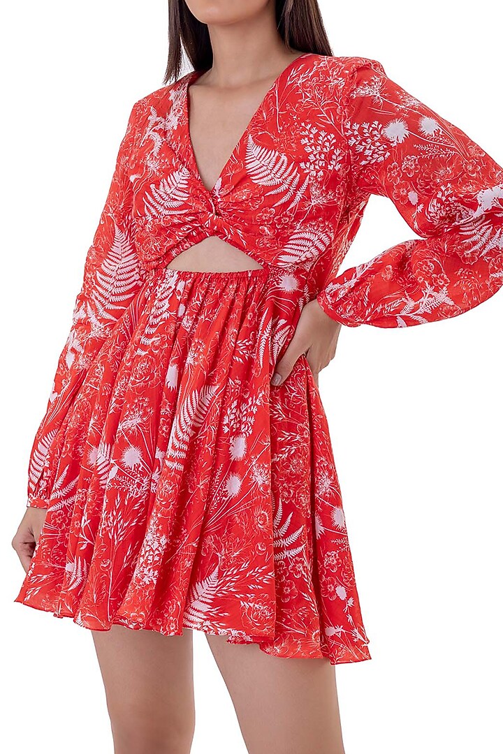 Red Linen Floral Printed Mini Summer Dress by Gaya at Pernia's Pop Up Shop