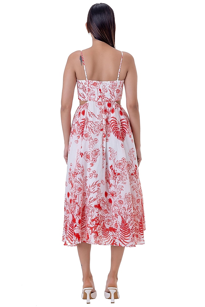Red Linen Floral Printed Midi Vacation Dress by Gaya at Pernia's Pop Up Shop