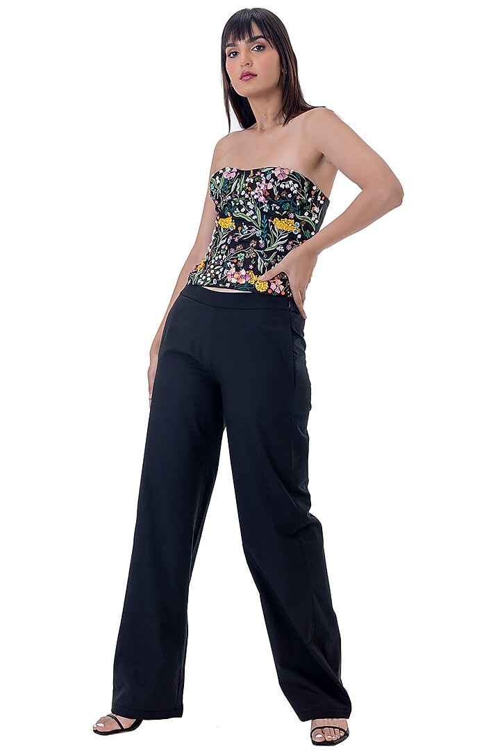 Black Cotton Embroidered Corset by Gaya at Pernia's Pop Up Shop