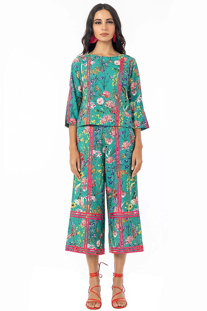 Emerald Green Printed Crop Top by Gaya at Pernia's Pop Up Shop