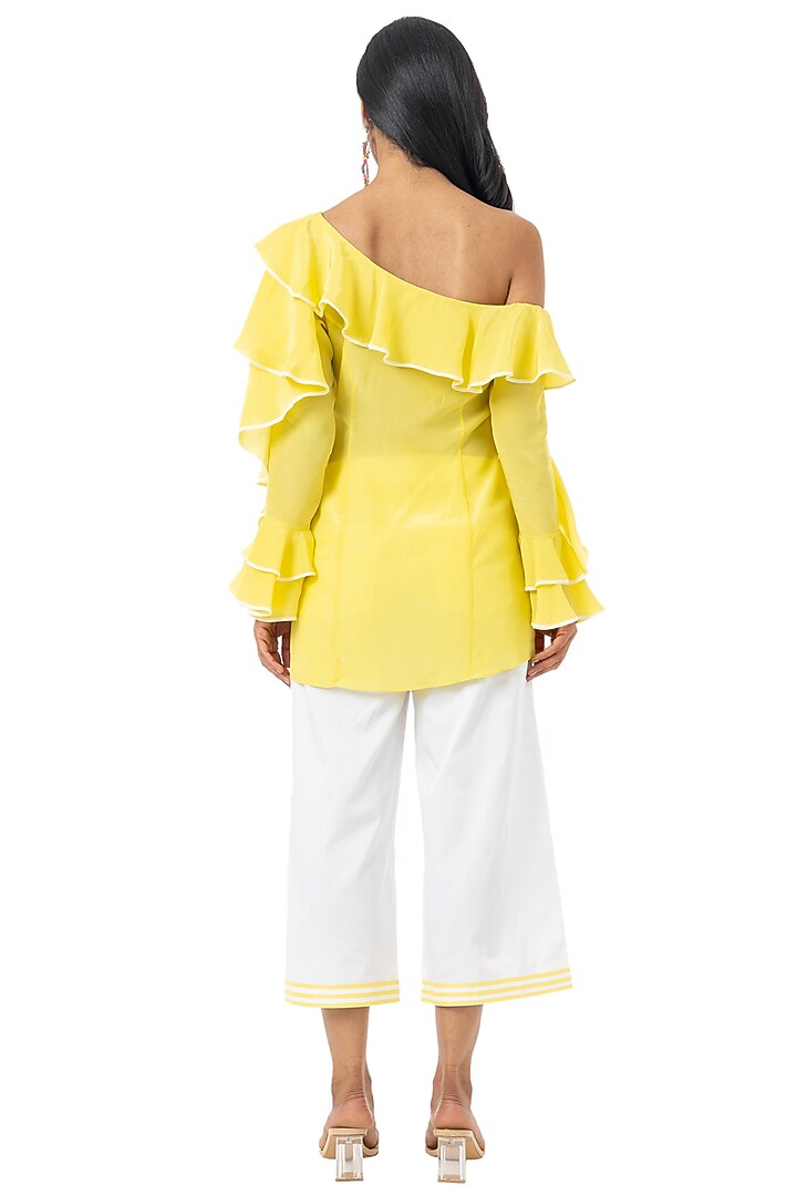 Yellow One Shoulder Ruffled Long Top by Gaya at Pernia's Pop Up Shop