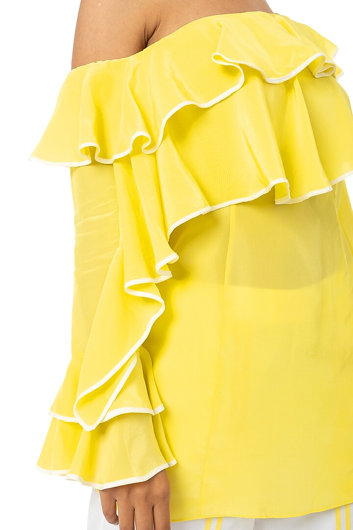 Yellow One Shoulder Ruffled Long Top by Gaya at Pernia's Pop Up Shop