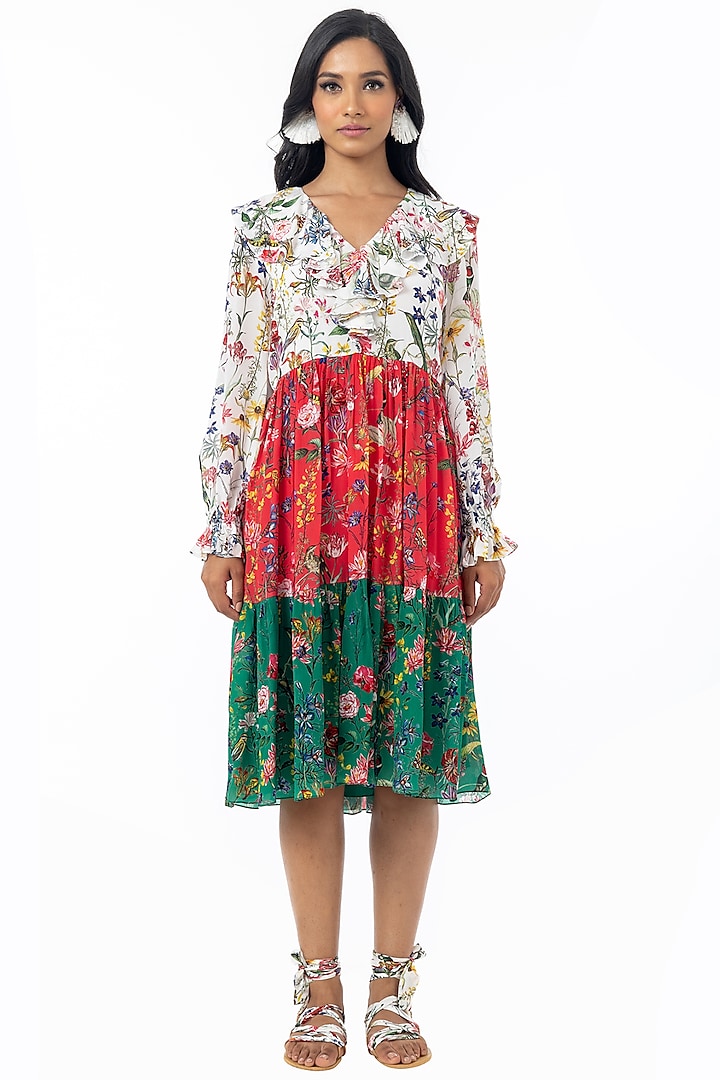 Multi Colored Printed Tiered Dress by Gaya