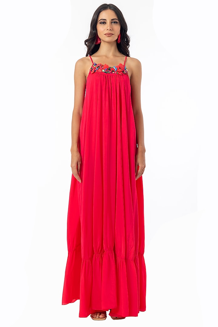 Hot Pink Embellished Maxi Dress by Gaya