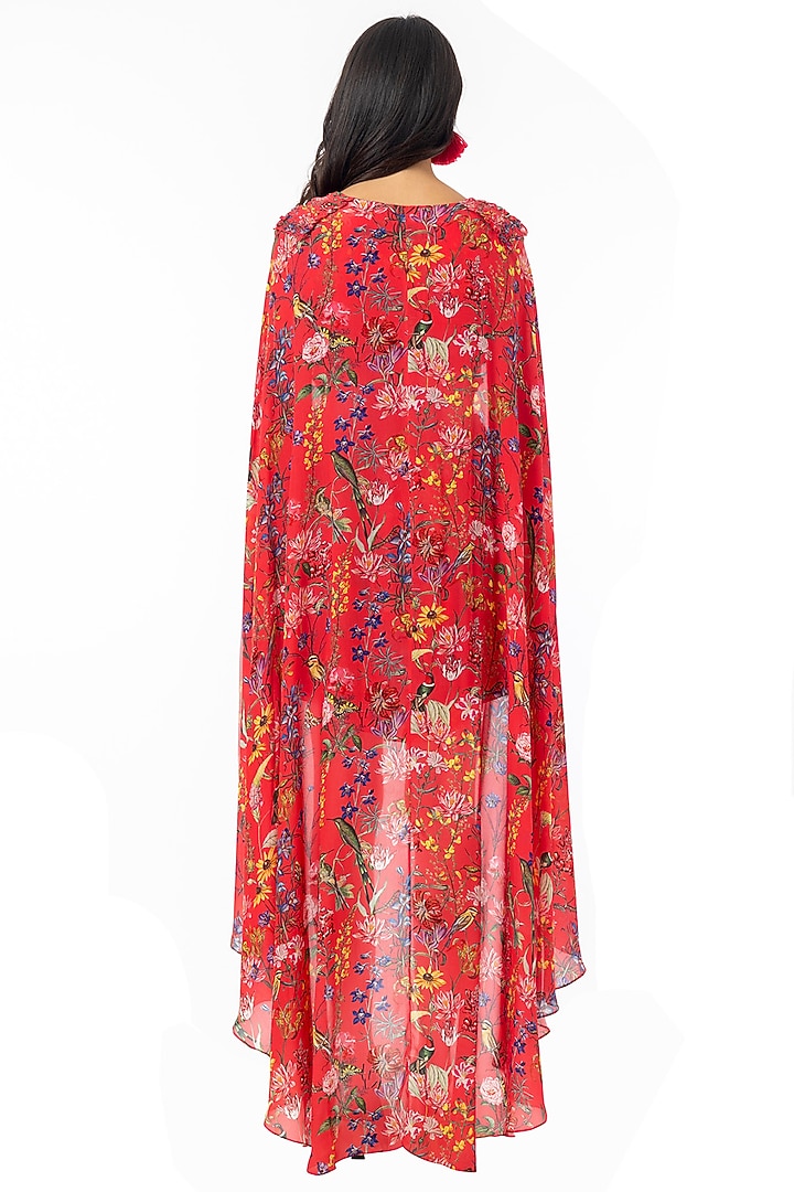 Hot Pink Printed Mini Cape Vacation Dress by Gaya at Pernia's Pop Up Shop