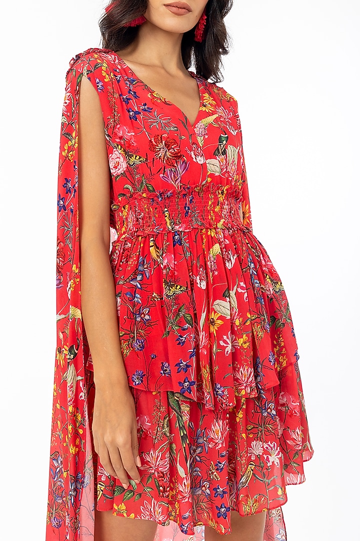 Hot Pink Printed Mini Cape Vacation Dress by Gaya at Pernia's Pop Up Shop