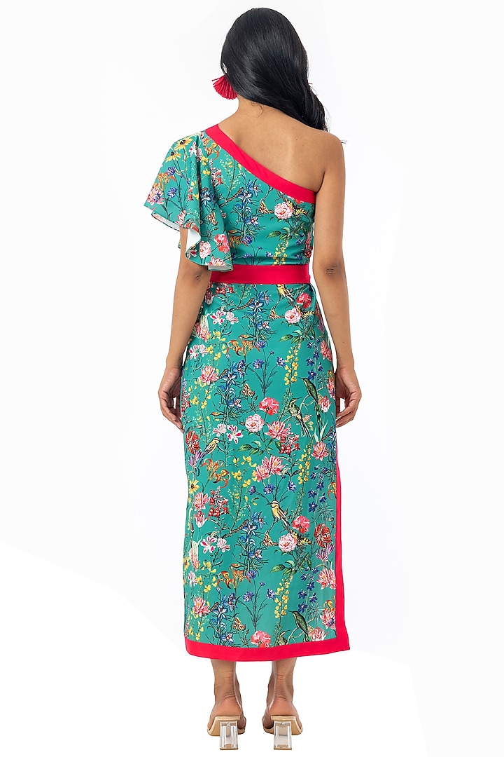 Emerald Green Printed One Shoulder Summer Dress by Gaya at Pernia's Pop Up Shop