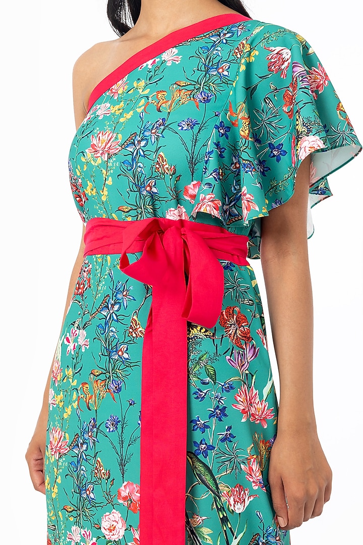 Emerald Green Printed One Shoulder Summer Dress by Gaya at Pernia's Pop Up Shop