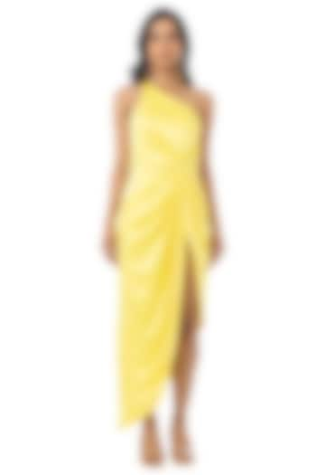 Yellow One Shoulder Draped Dress by Gaya at Pernia's Pop Up Shop