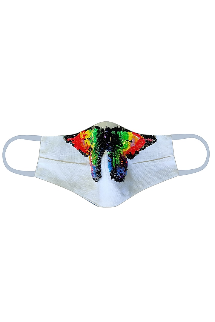 Multi Colored Butterfly Embroidered Mask by Gaya
