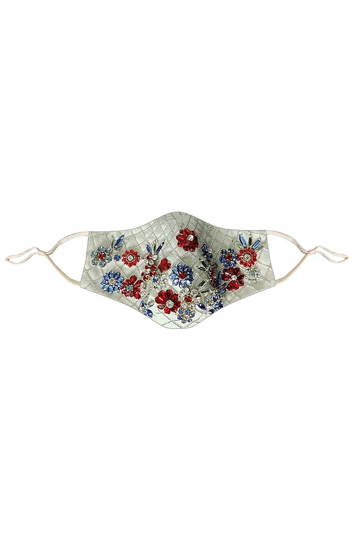 White Floral Embroidered Mask by Gaya