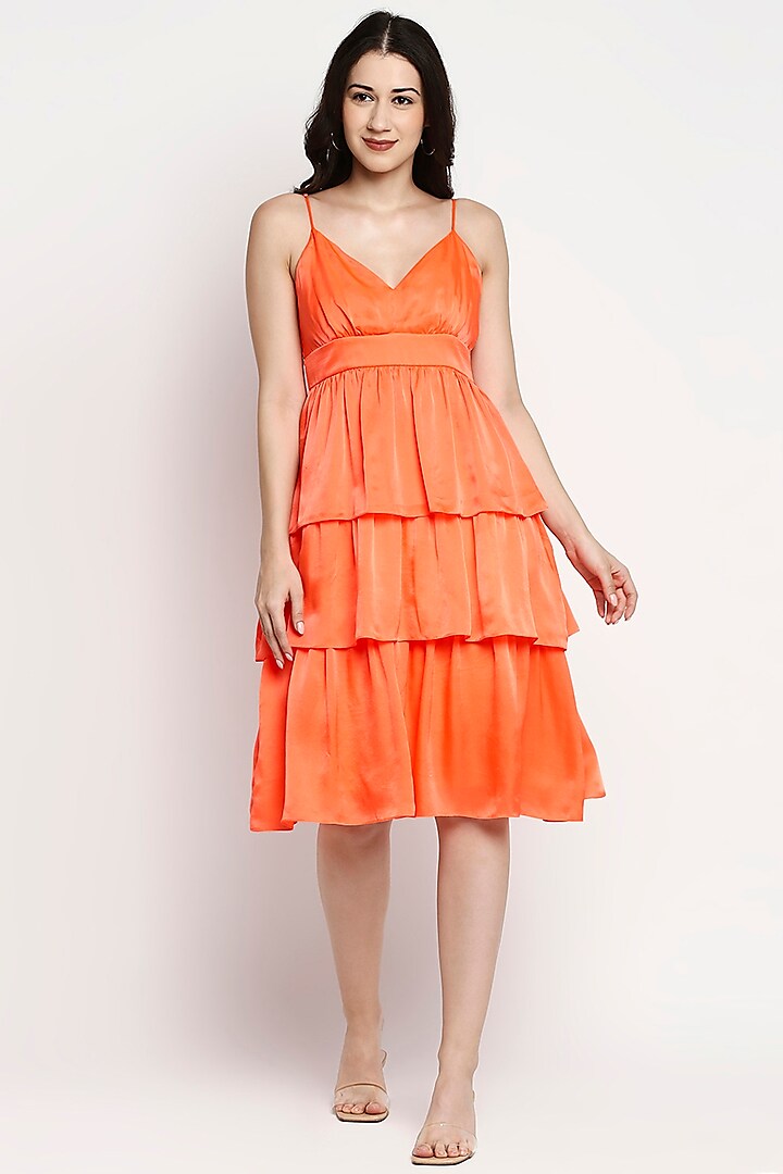 Neon Orange Silk Satin Dress by Gaya