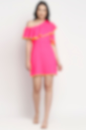 Neon Pink Poly Georgette Dress by Gaya