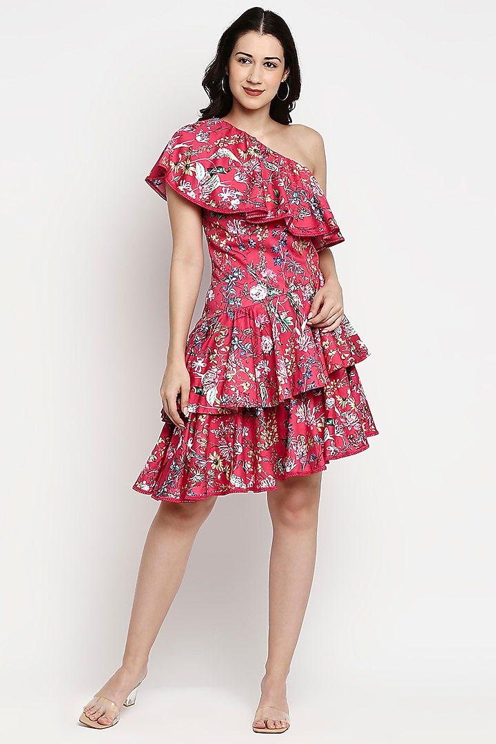 Pink Cotton Satin Dress by Gaya