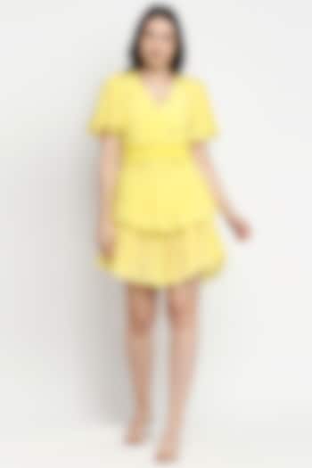 Yellow Viscose Crepe Mini Dress by Gaya