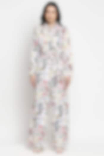 White Floral Printed Jumpsuit by Gaya