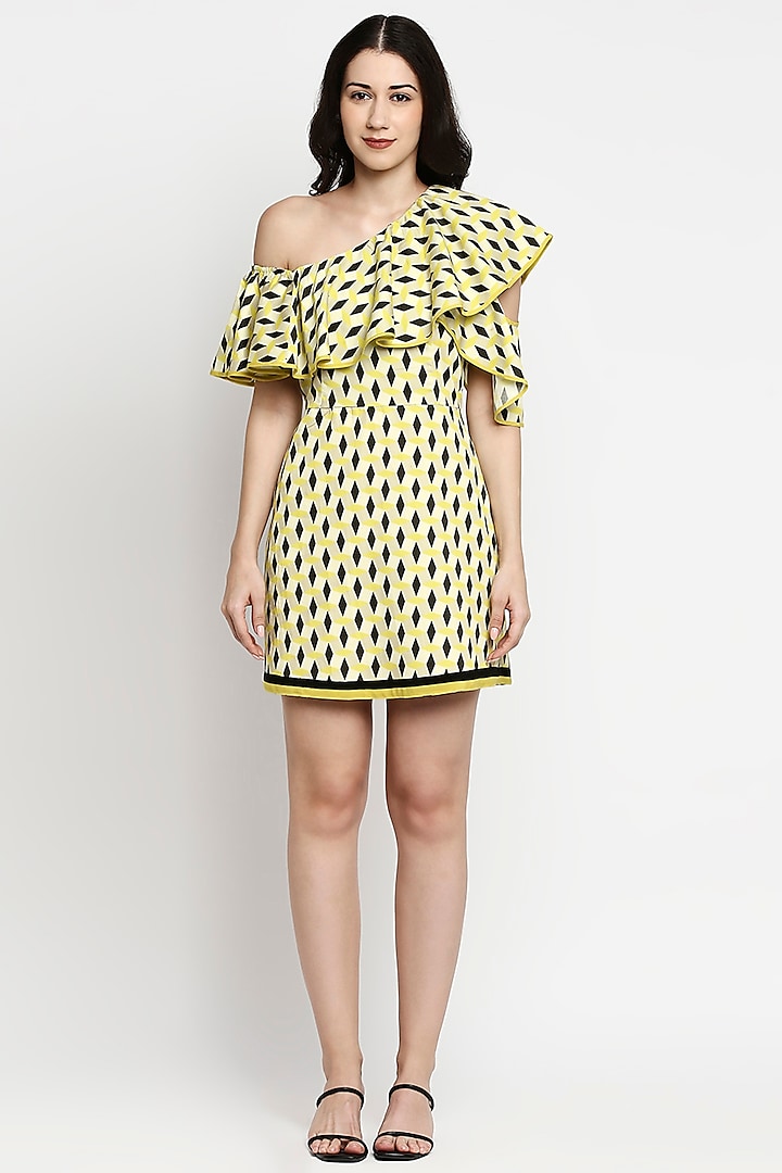 Yellow Printed Mini Dress by Gaya