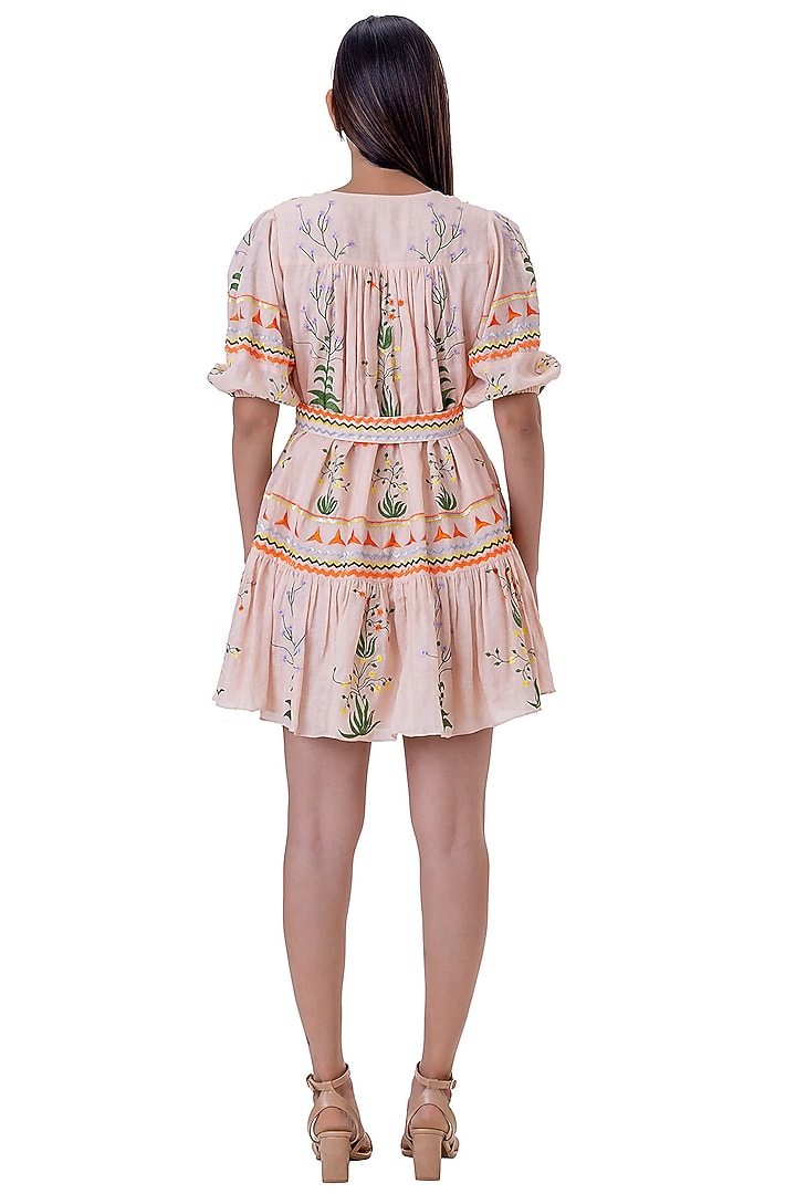 Peach Linen Embroidered Vacation Dress With Belt by Gaya at Pernia's Pop Up Shop