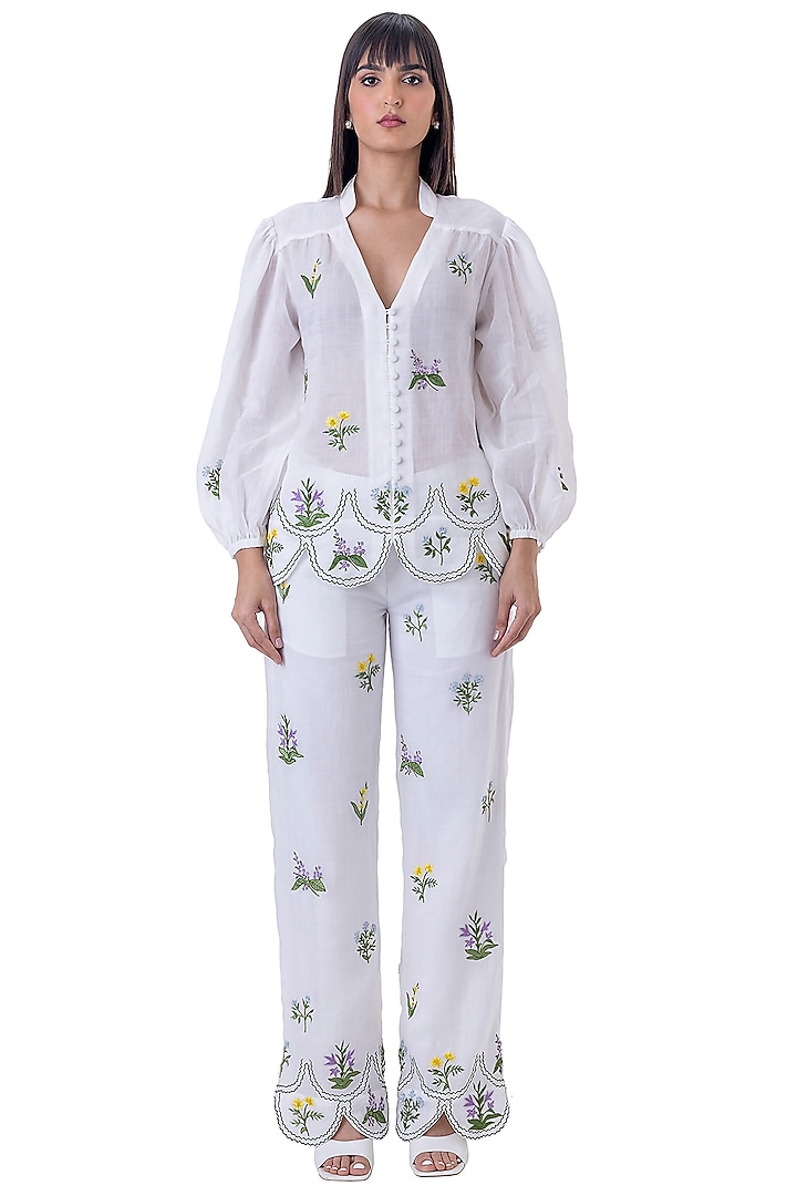 White Linen Embroidered Co-Ord Set by Gaya at Pernia's Pop Up Shop