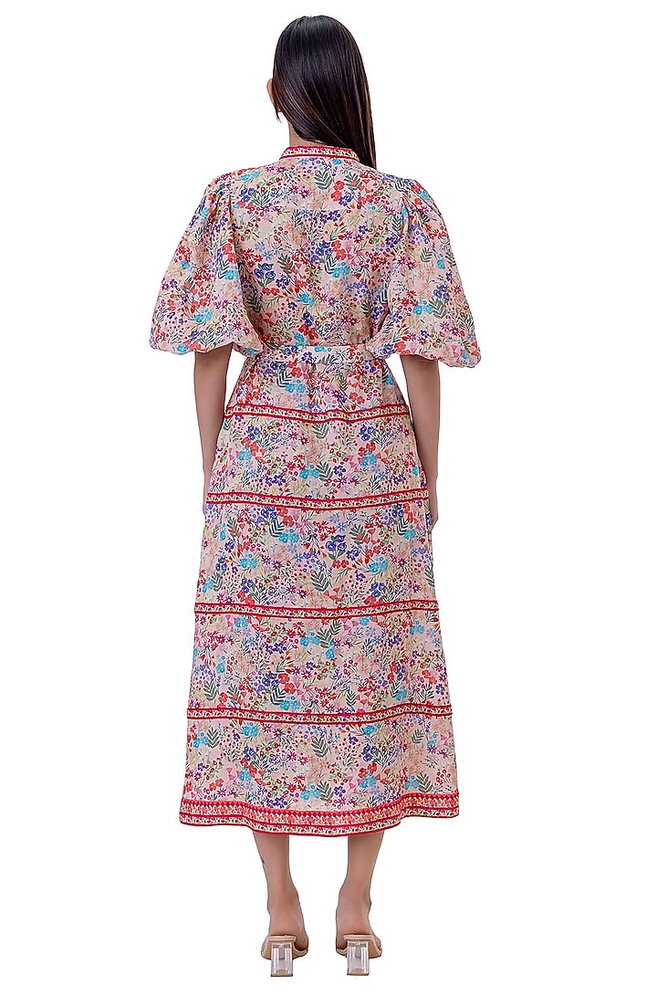 Multi-Colored Linen Floral Printed Vacation Dress With Belt by Gaya at Pernia's Pop Up Shop